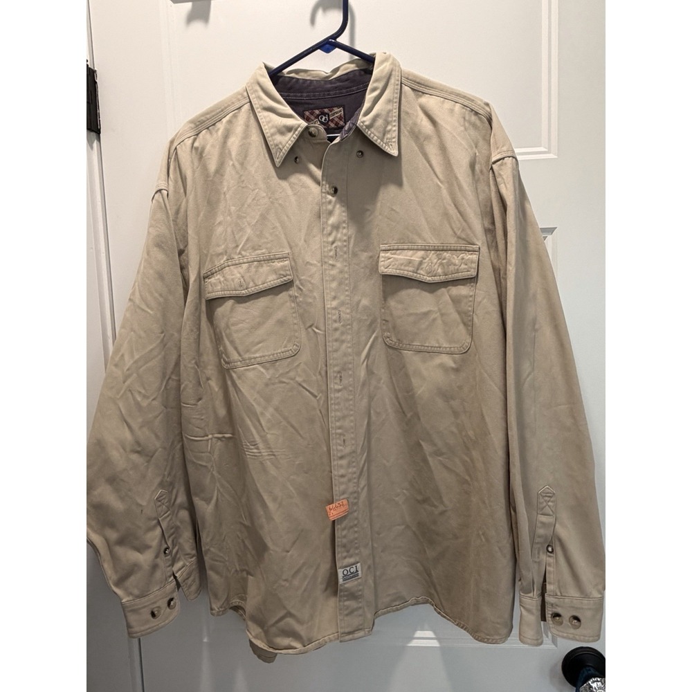 OCI Workwear Shirt Mens XL Tan Heavy Cotton Twill Long Sleeve Utility Chore